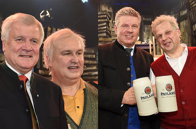 Horst Seehofer und Dieter Reiter mit ihren jeweiligen Doubles. Letzterer war über das Singspiel jedoch deutlich erfreuter als der Ministerpräsident.