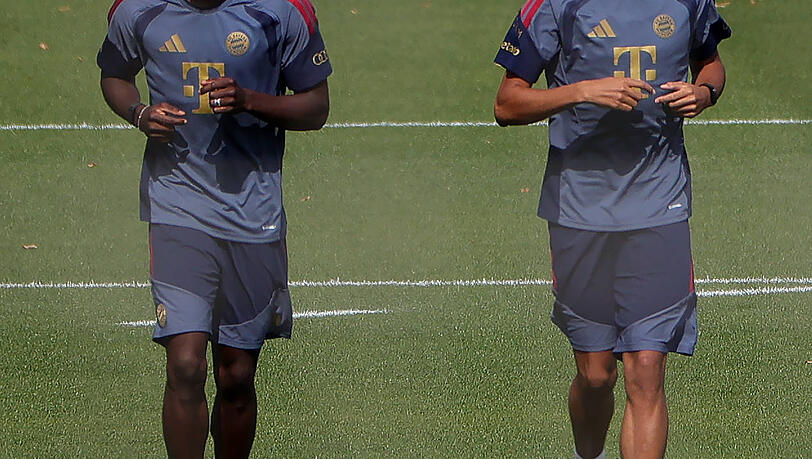 Reha-Training: Alphonso Davies (l.) und Jamal Musiala. Reha-Training: Alphonso Davies (l.) und Jamal Musiala.