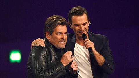 Thomas Anders und Florian Silbereisen in der TV-Show "Schlagerbooom 2021" in der Dortmunder Westfalenhalle.