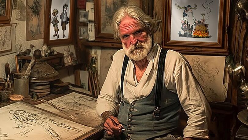 Der M&uuml;nchner Comiczeichner und Animator Mike Maurus in seinem Atelier in F&uuml;rstenried.