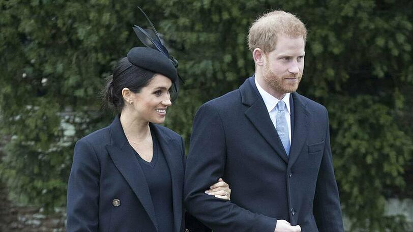 Prinz Harry und Herzogin Meghan beim letzten gemeinsamen Weihnachtsauftritt mit der britischen Königsfamilie im Dezember 2018