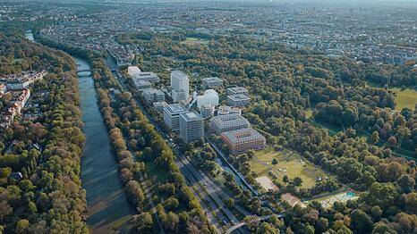 So soll der &bdquo;Tucherpark im Eisbachviertel&ldquo; ausschauen, wenn er fertig ist - inklusive f&uuml;nf Neubauten mit Wohnungen.
