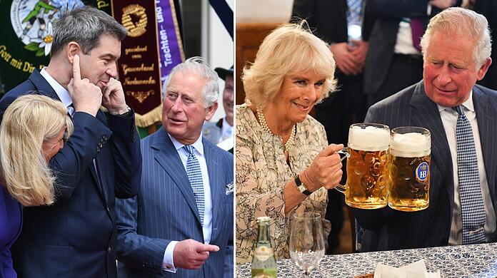 Gebirgsschützen heißen Charles willkommen. Im Hofbräuhaus geht es zünftig zu...