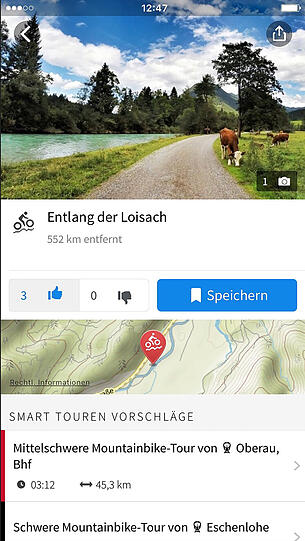 Mit eigenen Tourenvorschlägen wartet die Komoot-App auf.
