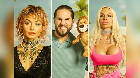 Edith Stehfest, Maurice Dziwak und Gina-Lisa Lohfink (v.l.) mischen die "Promis unter Palmen"-Villa auf.