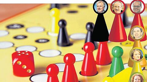 Wer gewinnt, wer ärgert sich? Und wer verbündet sich mit wem? Rote, Schwarze, Grüne, Gelbe und Orange sind mit im Rennen. Die SPD hat in unserer Grafik zwei Figuren bekommen, weil Ude im Fall von Schwarz-Rot an Rinderspacher übergeben würde.