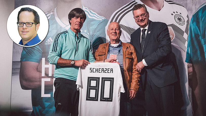 Gratulation von Löw (l.) und Grindel (r.): Scherzer.