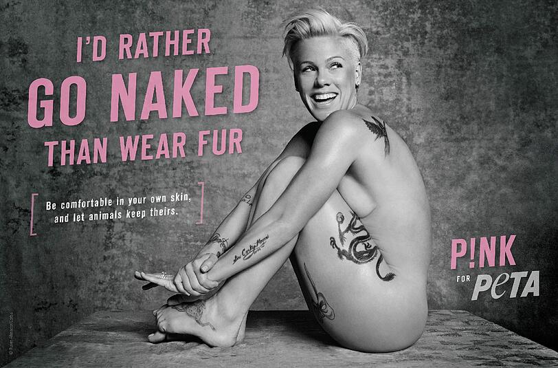Das PETA-Motiv mit Sängerin P!nk wird am Vorabend der New Yorker Fashion Week enthüllt