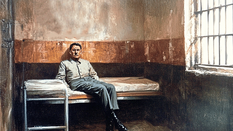 Hitler in seiner Gefängniszelle in Landsberg: Hauck hat sich Originalaufnahmen und des Kunststils des Malers George Grosz bedient. Hitler in seiner Gefängniszelle in Landsberg: Hauck hat sich Originalaufnahmen und des Kunststils des Malers George Grosz bedient.