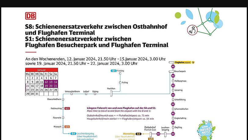 Neben der S8 ist auch die S1 wegen Bauarbeiten von Schienenersatzverkehr betroffen. Neben der S8 ist auch die S1 wegen Bauarbeiten von Schienenersatzverkehr betroffen.