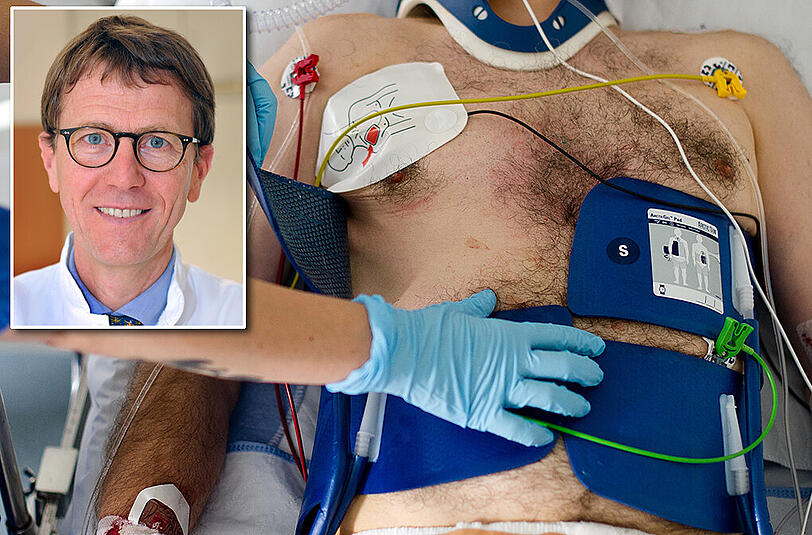 Nach einem Herzinfarkt zählt jede Minute. Etwa 60 000 Menschen sterben daran jedes Jahr in Deutschland. Kleines Bild: Professor Heribert Schunkert, ärztlicher Direktor des Deutschen Herzzentrums, leitete die Studie.