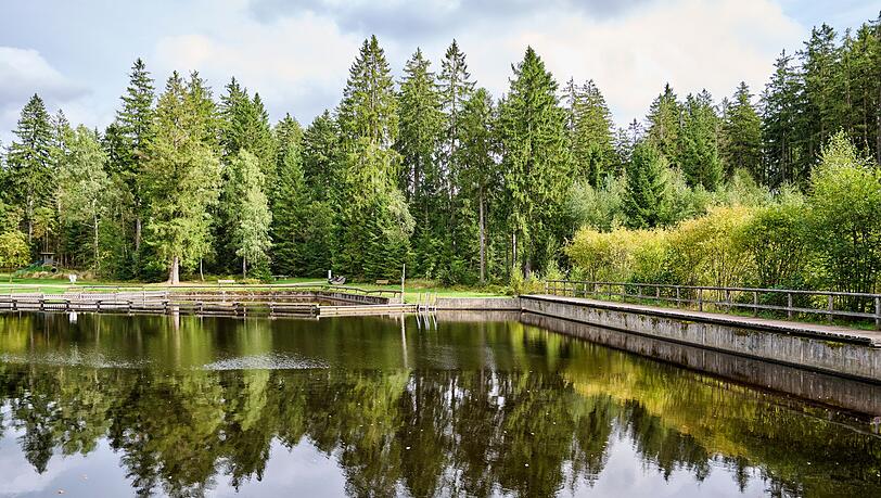 Idyllisch mitten im Wald liegt das Moorbad Fleckl am Rand des Ochsenkopfs im Fichtelgebirge.