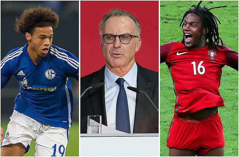 Sané (l.) ist am Montag für rund 48 Millionen Euro plus Bonuszahlungen vom FC Schalke 04 zu Manchester City transferiert worden. Der FC Bayern hat für Sanches einen Grundbetrag von 35 Millionen Euro an Benfica Lissabon bezahlt.