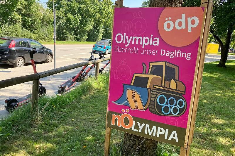 Das Bild zeigt ein Protestplakat gegen eine mögliche Bewerbung Münchens für Olympische Spiele. Das Bild zeigt ein Protestplakat gegen eine mögliche Bewerbung Münchens für Olympische Spiele.
