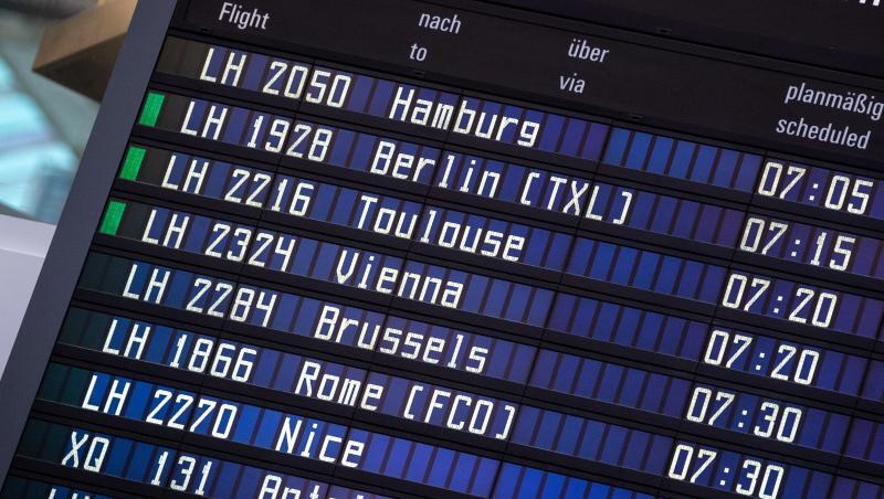Anzeigetafel am Flughafen München.