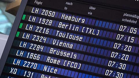 Anzeigetafel am Flughafen München.