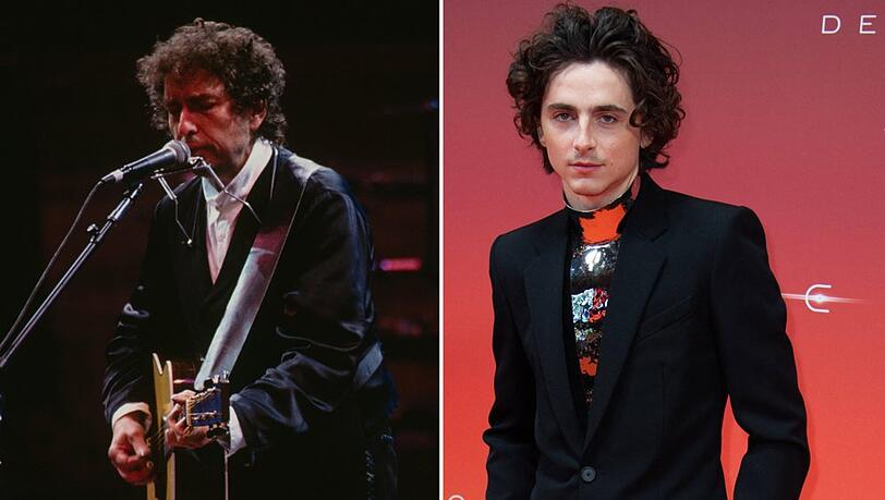 Bob Dylan (l.) ist &uuml;berzeugt von Timoth&eacute;e Chalamets Schauspielk&uuml;nsten.