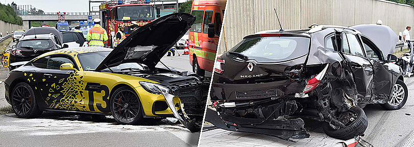Schwerer Unfall auf der A94: Ein Mercedes-Sportwagen schoss einen Renault ab. Die Bilder von der Unfallstelle!
