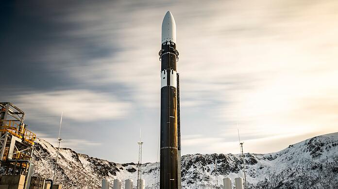 Die Rakete von Isar Aerospace auf dem Startplatz in Norwegen. (Handout)