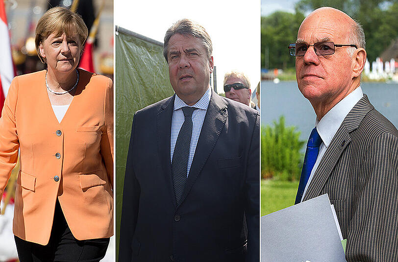 Bundeskanzlerin Angela Merkel, Vizekanzler Sigmar Gabriel und Bundestagspräsident Norbert Lammert: Nach den fremdenfeindlichen Krawallen haben Politiker über die Parteigrenzen hinweg Position bezogen.