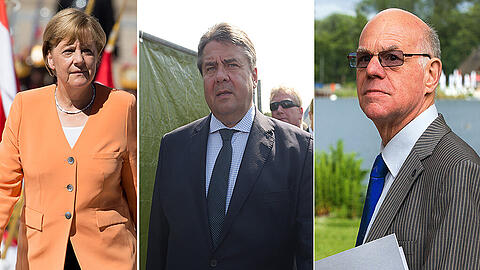 Bundeskanzlerin Angela Merkel, Vizekanzler Sigmar Gabriel und Bundestagspräsident Norbert Lammert: Nach den fremdenfeindlichen Krawallen haben Politiker über die Parteigrenzen hinweg Position bezogen.
