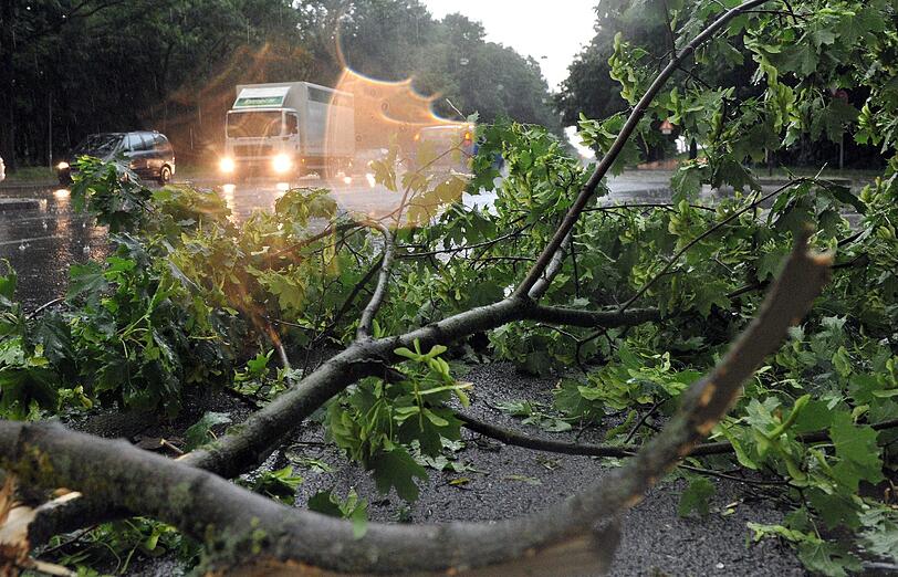 Überflutete Straßen, abgebrochene Äste: Nach der Hitze-Welle hat ein starkes Unwetter in Bayern die Einsatzkräfte in Atem gehalten. Hier aktuelle Bilder aus Augsburg