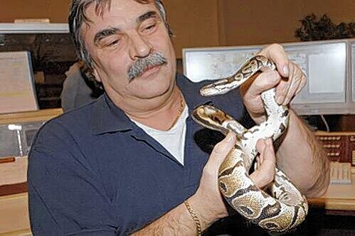 Ein Feuerwehrmann mit dem etwa einen Meter langen Reptil.