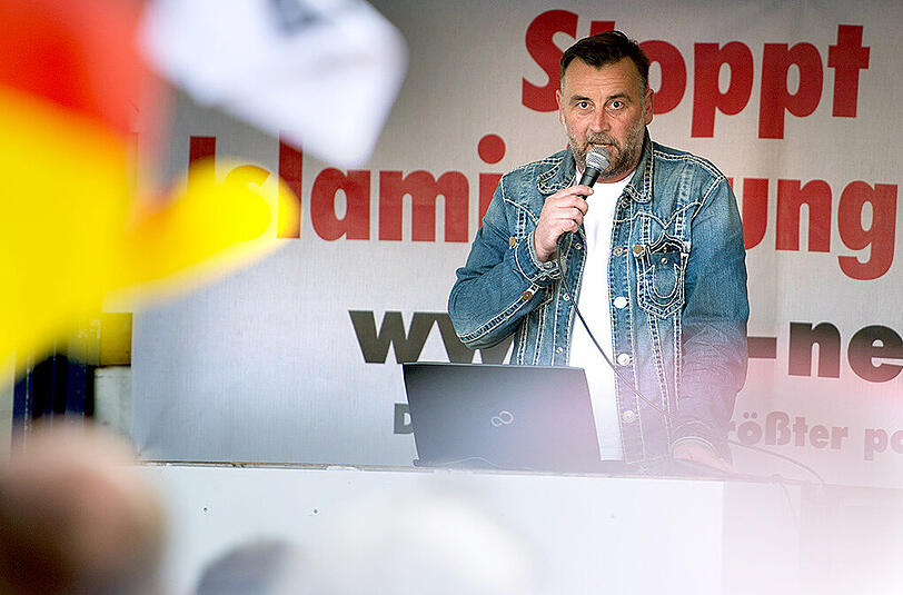 Lutz Bachmann am 9. Mai bei einer Pegida-Kundgebung in Dresden.