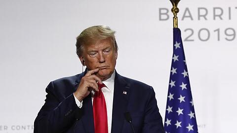 Donald Trump während der abschließenden Pressekonferenz des G7-Gipfels in Biarritz.