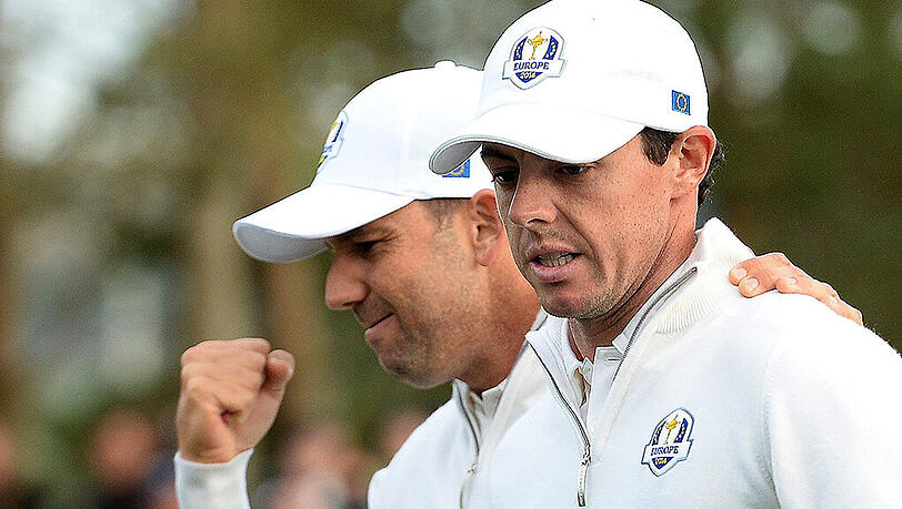 Rory McIlroy (r) und Sergio Garcia sind sich siegessicher. Rory McIlroy (r) und Sergio Garcia sind sich siegessicher.