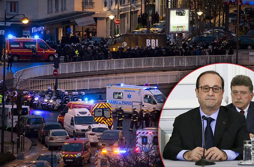 Francois Hollande lobte die Sicherheitskräfte, die die Geiselnahmen in Paris und nordöstlich der Hauptstadt professionell und effektiv beendet hätten.