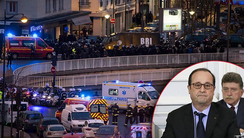 Francois Hollande lobte die Sicherheitskräfte, die die Geiselnahmen in Paris und nordöstlich der Hauptstadt professionell und effektiv beendet hätten. Francois Hollande lobte die Sicherheitskräfte, die die Geiselnahmen in Paris und nordöstlich der Hauptstadt professionell und effektiv beendet hätten.