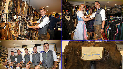 Neues Oktoberfest-Outfit: Die Mannschaft des TSV 1860 bei der Wiesn-Einkleidung beim Trachten-Angermaier.