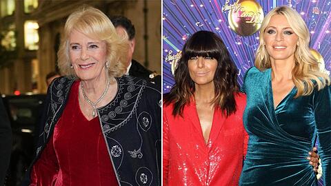 K&ouml;nigin Camilla (li.) hat Claudia Winkleman und Tess Daly von "Strictly Come Dancing" verabschiedet.