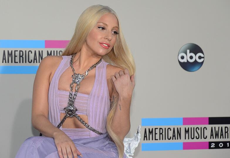Lady Gaga auf dem roten Teppich. Sie kam auf einem unechten weißen Schimmel zu den American Music Awards.