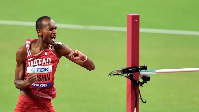 Mutaz Essa Barshim aus Katar feiert seinen Sieg im Hochsprung. Mutaz Essa Barshim aus Katar feiert seinen Sieg im Hochsprung.