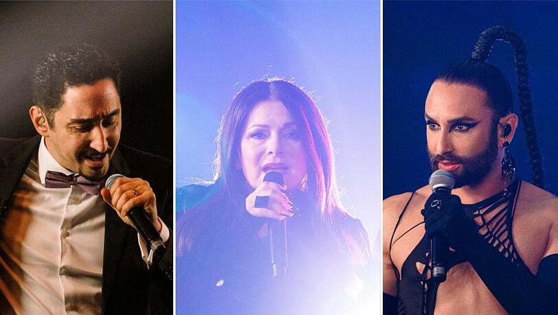 "Music Impossible - Mein Song, dein Sound": Tom Neuwirth (r.) moderiert die Sendung - Eko Fresh und Marianne Rosenberg stellen sich der musikalischen Aufgabe.