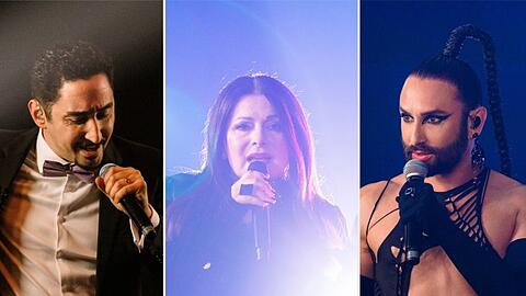 "Music Impossible - Mein Song, dein Sound": Tom Neuwirth (r.) moderiert die Sendung - Eko Fresh und Marianne Rosenberg stellen sich der musikalischen Aufgabe.