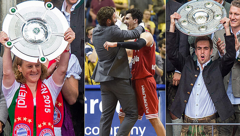 Melanie Behringer (l.) und Philipp Lahm (r.) haben die Meisterschalen beim "gemischten Double "schon in die Höhe gestemmt. Nach den Männern und Frauen der Fußballer können die Basketball-Profis um Nihad Djedovic (hier mit Geschäftsführer Marko Pesic) in den Finals gegen Bamberg nachziehen und das Meister-Tripe perfekt machen. Melanie Behringer (l.) und Philipp Lahm (r.) haben die Meisterschalen beim "gemischten Double "schon in die Höhe gestemmt. Nach den Männern und Frauen der Fußballer können die Basketball-Profis um Nihad Djedovic (hier mit Geschäftsführer Marko Pesic) in den Finals gegen Bamberg nachziehen und das Meister-Tripe perfekt machen.