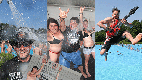Brütende Hitze in Wacken. Die Metal-Fans strömen zu Tausenden ins örtliche Freibad.