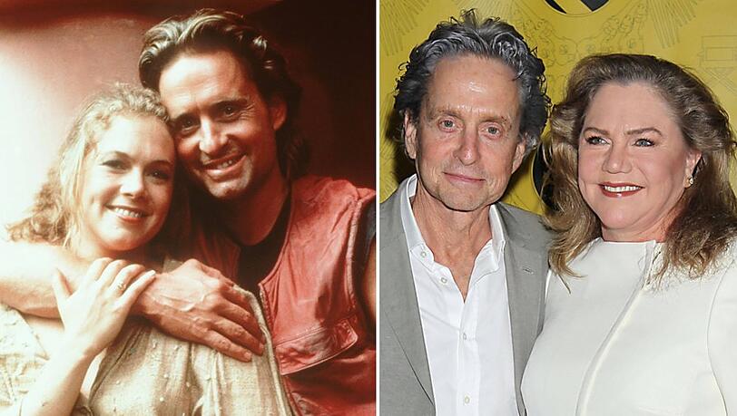 Michael Douglas und Kathleen Turner im Film (li.) und bei einem Event 2012. Michael Douglas und Kathleen Turner im Film (li.) und bei einem Event 2012.