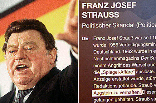 Franz Josef Strauß wird bei Tussauds eindeutig als Bösewicht einsortiert. Zu ihm gibt es keine andere Information, als eine kurze Beschreibung der &bdquo;Spiegel-Affäre&ldquo; von 1962.