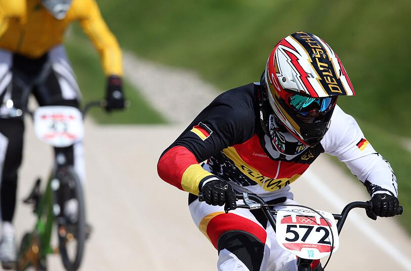 Luis Brethauer im Viertelfinale des BMX-Rennens in London.
