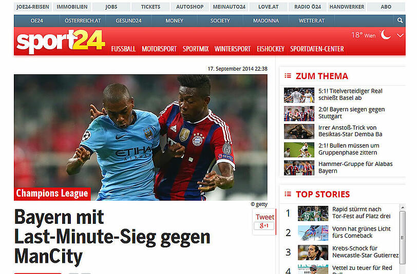 In Österreich: "Bayern mit Last-Minute-Sieg".
