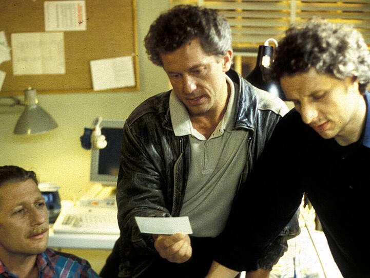 "Tatort: Der Teufel": Die Kommissare Carlo Menzinger (M. Fitz, li.), Ivo Batic (M. Nemec, Mitte) und Franz Leitmayr (U. Wachtveitl) bei der Recherche