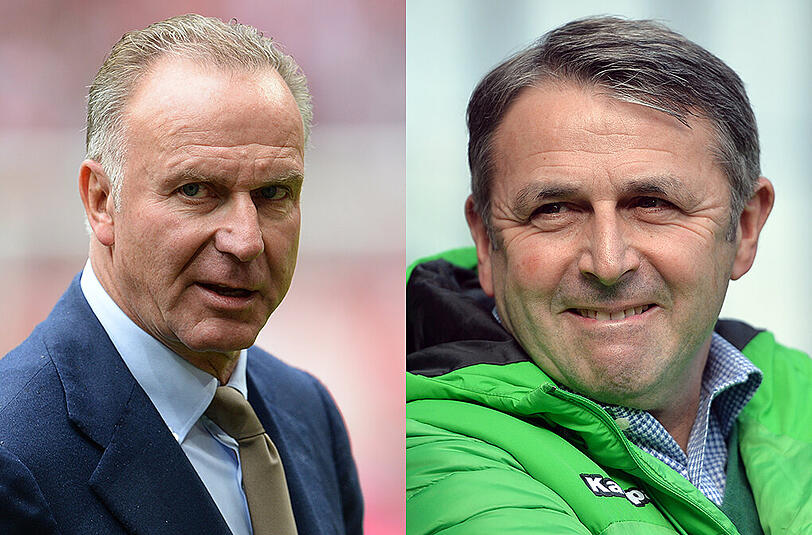 Bayern-Boss Karl-Heinz Rummenigge (links) stichelt heftig gegen Wolfsburgs Manager Klaus Allofs.