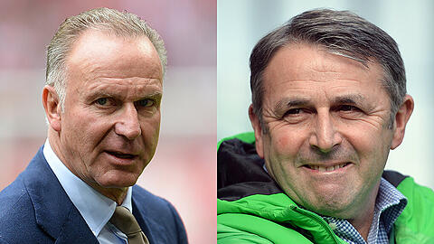Bayern-Boss Karl-Heinz Rummenigge (links) stichelt heftig gegen Wolfsburgs Manager Klaus Allofs.