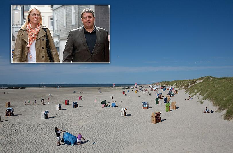 Vizekanzler Sigmar Gabriel (SPD), der sonst gern in Griechenland segelt, ist dieses Mal mit Frau und Kind an der Nordsee. Doch schon der erste Urlaubstag auf Amrum lief nicht rund. Wegen des Streits um die Edeka-Tengelmann-Fusion musste der Wirtschaftsminister zurück nach Berlin. Unterbrechung gab es aber nur kurz. Nach der Pressekonferenz düste er sofort wieder zurück in den Norden - Eisessen mit Töchterchen Marie am Strand.
