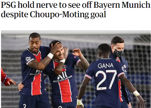 Auch der britische "Guardian" verweist auf den Treffer des Bayern-Stürmers: "PSG behält trotz des Treffers von Choupo-Moting die Nerven, um Bayern zu schlagen."
