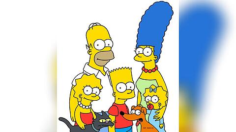 Die fünfköpfige Simpsons-Familie nebst Hund Knecht Ruprecht und Katze Snowball.